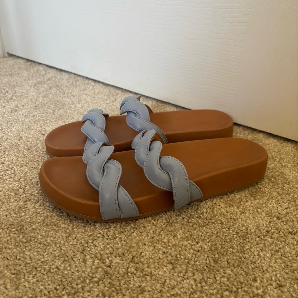 BRAND NEW NO BOX Madewell The Walker Slide Sandals Blue Twisted Straps Size 8